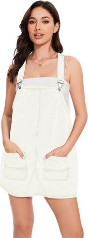 LOZ Womens Denim Overalls Dress Casual Summer Jean Sleeveless Romper Adjustable Strap Denim Dress with Pockets in Kuwait