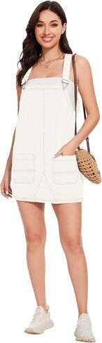 LOZ Womens Denim Overalls Dress Casual Summer Jean Sleeveless Romper Adjustable Strap Denim Dress with Pockets in Kuwait