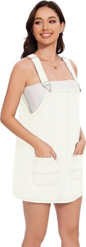 LOZ Womens Denim Overalls Dress Casual Summer Jean Sleeveless Romper Adjustable Strap Denim Dress with Pockets in Kuwait