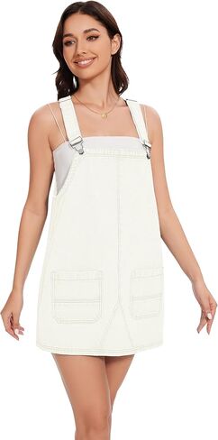 LOZ Womens Denim Overalls Dress Casual Summer Jean Sleeveless Romper Adjustable Strap Denim Dress with Pockets in Kuwait