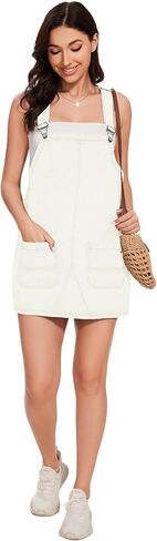 LOZ Womens Denim Overalls Dress Casual Summer Jean Sleeveless Romper Adjustable Strap Denim Dress with Pockets in Kuwait