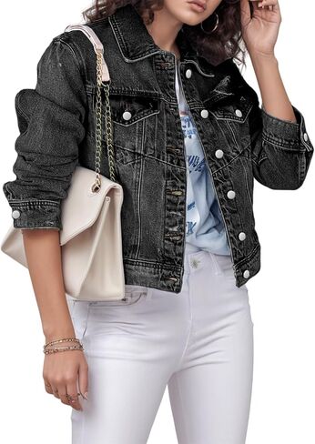 TodTan Jean Jacket Women Distressed Ripped - Casual Long Sleeve Fall Denim Jacket Coat in Kuwait