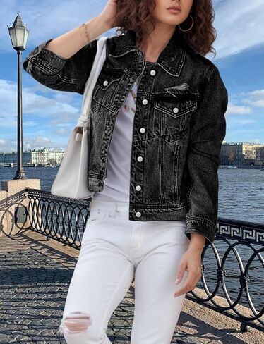 TodTan Jean Jacket Women Distressed Ripped - Casual Long Sleeve Fall Denim Jacket Coat in Kuwait