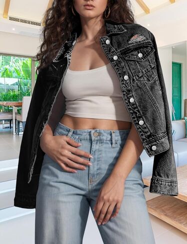 TodTan Jean Jacket Women Distressed Ripped - Casual Long Sleeve Fall Denim Jacket Coat in Kuwait