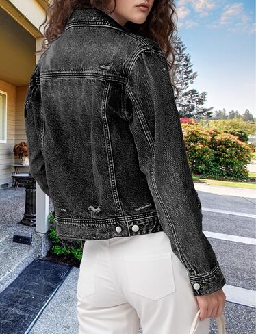 TodTan Jean Jacket Women Distressed Ripped - Casual Long Sleeve Fall Denim Jacket Coat in Kuwait