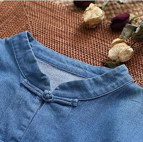 LUZU JUNU Women's Oversized Denim Jacket Casual Long Sleeve Classic Frog Buttons Loose Jean Jacket Coat in Saudi Arabia