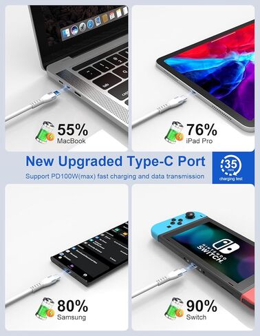 100W Retractable Multi Charging Cable with Apple Watch Charger - 4 in 1 Retractable Cable Portable Charger with Lightning/Micro/Type C/iWatch for iPad, Tablets, iPhone Retractable Multi Charging Cord in Kuwait