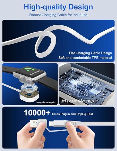 100W Retractable Multi Charging Cable with Apple Watch Charger - 4 in 1 Retractable Cable Portable Charger with Lightning/Micro/Type C/iWatch for iPad, Tablets, iPhone Retractable Multi Charging Cord in Kuwait