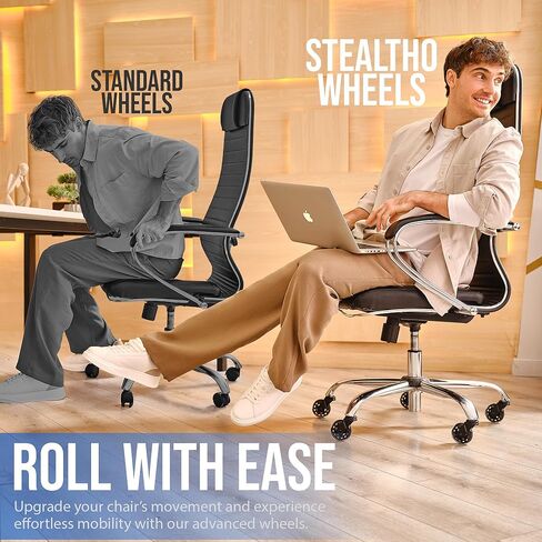 مجموعة عجلات كراسي المكتب الأصلية من Stealtho مكونة من 5 قطع - تحمي الأرضيات الصلبة والسجاد - عجلات بديلة شديدة التحمل - بولي يوريثين أسود ناعم - مقاس عالمي 7/16 بوصة × 7/8 بوصة in Kuwait