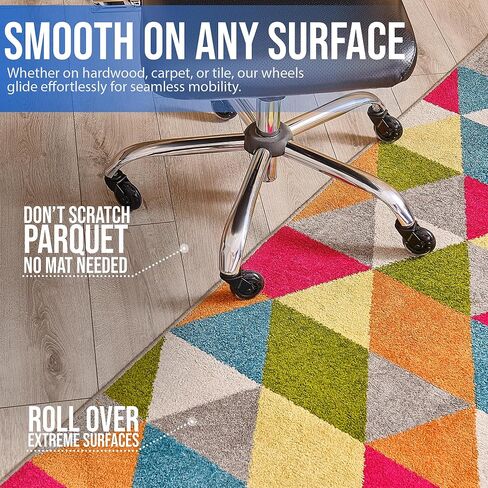 مجموعة عجلات كراسي المكتب الأصلية من Stealtho مكونة من 5 قطع - تحمي الأرضيات الصلبة والسجاد - عجلات بديلة شديدة التحمل - بولي يوريثين أسود ناعم - مقاس عالمي 7/16 بوصة × 7/8 بوصة in Kuwait