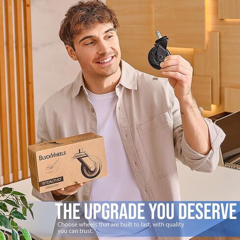 مجموعة عجلات كراسي المكتب الأصلية من Stealtho مكونة من 5 قطع - تحمي الأرضيات الصلبة والسجاد - عجلات بديلة شديدة التحمل - بولي يوريثين أسود ناعم - مقاس عالمي 7/16 بوصة × 7/8 بوصة in Kuwait