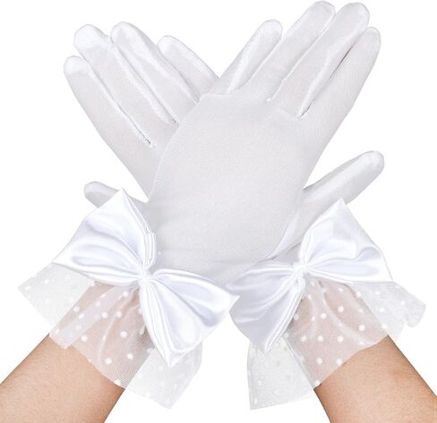 Lusofie Lace Gloves Women Tea Party Bow Short Wedding Gloves for Bridal Elegant Accessories Wrist Length Formal Gloves in Saudi Arabia