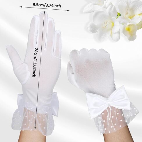 Lusofie Lace Gloves Women Tea Party Bow Short Wedding Gloves for Bridal Elegant Accessories Wrist Length Formal Gloves in Saudi Arabia
