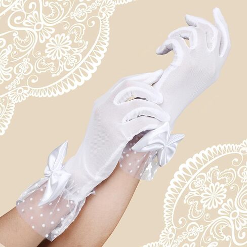 Lusofie Lace Gloves Women Tea Party Bow Short Wedding Gloves for Bridal Elegant Accessories Wrist Length Formal Gloves in Saudi Arabia