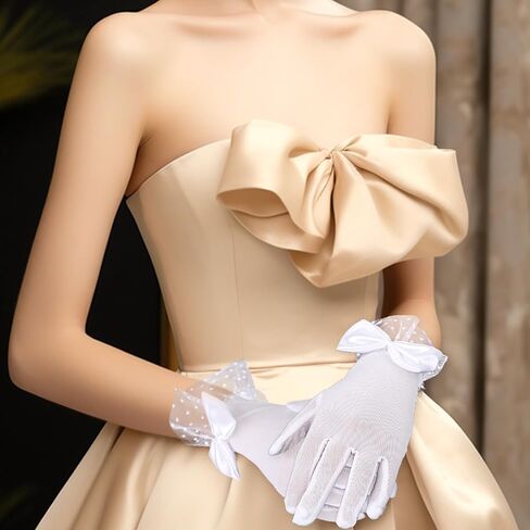 Lusofie Lace Gloves Women Tea Party Bow Short Wedding Gloves for Bridal Elegant Accessories Wrist Length Formal Gloves in Saudi Arabia