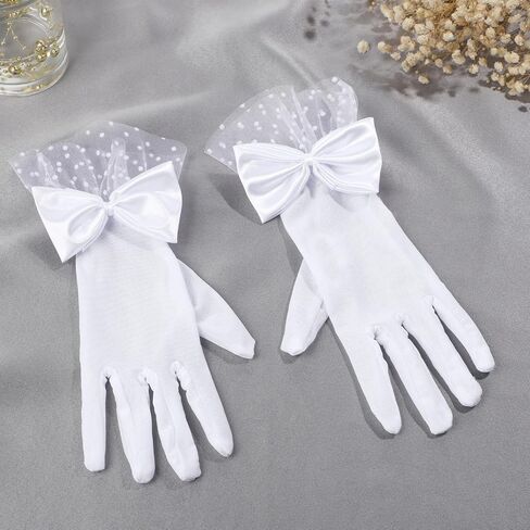 Lusofie Lace Gloves Women Tea Party Bow Short Wedding Gloves for Bridal Elegant Accessories Wrist Length Formal Gloves in Saudi Arabia