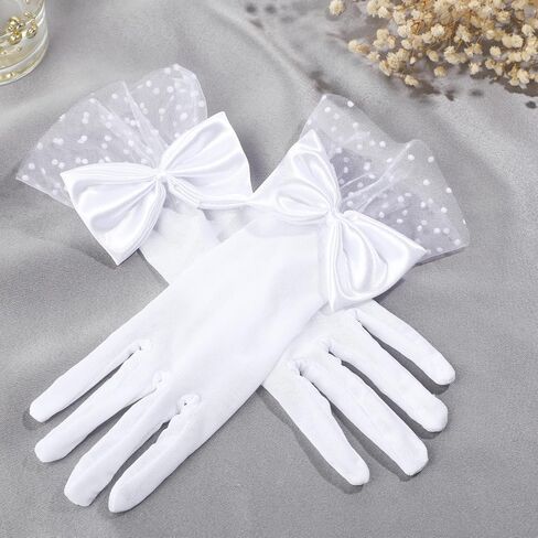 Lusofie Lace Gloves Women Tea Party Bow Short Wedding Gloves for Bridal Elegant Accessories Wrist Length Formal Gloves in Saudi Arabia