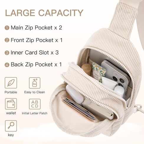 Small Corduroy Sling Bag Initial Crossbody Bag Fanny Pack for Girls Personalized Birthday Gifts for Teen Girls Gifts in Saudi Arabia