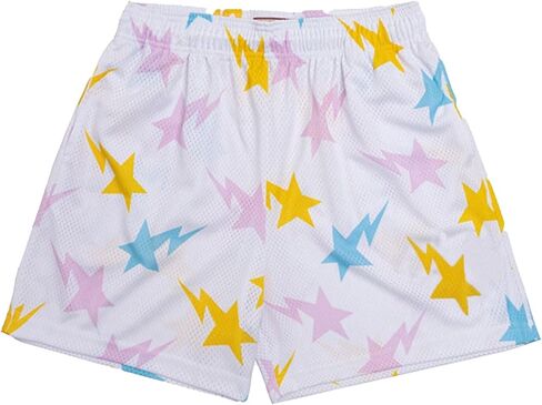 Men's Mesh Basketball Shorts Breathable Athletic Shorts with Pockets Lightning & Star Print Gym Training Outdoor in Saudi Arabia