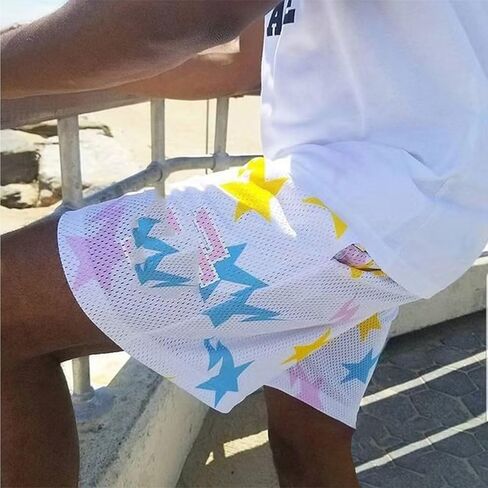 Men's Mesh Basketball Shorts Breathable Athletic Shorts with Pockets Lightning & Star Print Gym Training Outdoor in Saudi Arabia