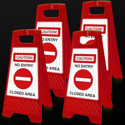 4 Pcs Yellow Reflective No Entry Sign Portable Handle Standing Closed Area Warning Sign Collapsible Two Sided Caution No Entry Sign for Indoor Outdoor Commercial Street Public Areas, 24 Inch in Saudi Arabia