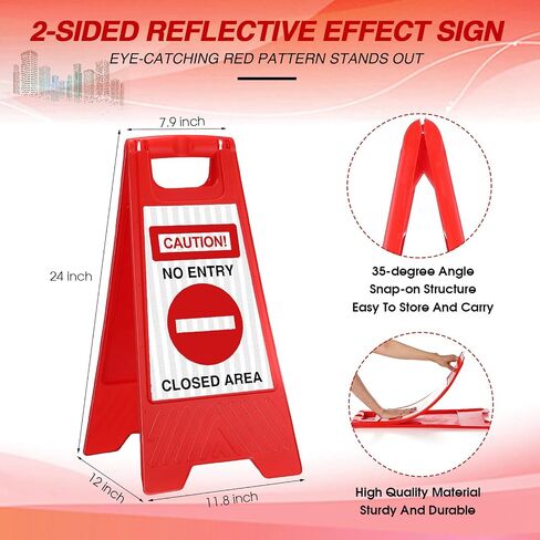 4 Pcs Yellow Reflective No Entry Sign Portable Handle Standing Closed Area Warning Sign Collapsible Two Sided Caution No Entry Sign for Indoor Outdoor Commercial Street Public Areas, 24 Inch in Saudi Arabia