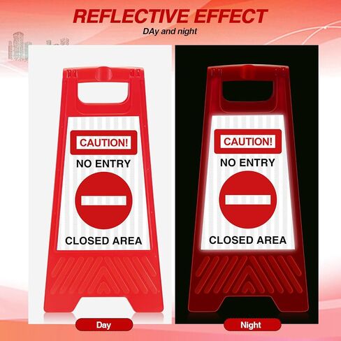 4 Pcs Yellow Reflective No Entry Sign Portable Handle Standing Closed Area Warning Sign Collapsible Two Sided Caution No Entry Sign for Indoor Outdoor Commercial Street Public Areas, 24 Inch in Saudi Arabia
