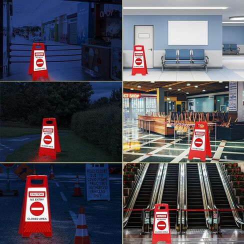 4 Pcs Yellow Reflective No Entry Sign Portable Handle Standing Closed Area Warning Sign Collapsible Two Sided Caution No Entry Sign for Indoor Outdoor Commercial Street Public Areas, 24 Inch in Saudi Arabia