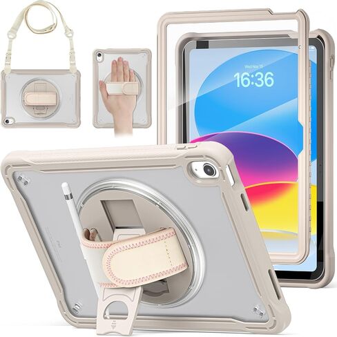 BRAECNstock New iPad 10th Generation Case 2022 Release 10.9 Inch A2696 A2757 A2777-Shockproof Cover with Screen Protector/Pencil Holder/Rotating Handle Grip/360°Kickstand/Shoulder Strap for Girls-Rose in Saudi Arabia