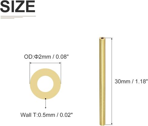 3mm x 0.5mm x 30mm(ODxWall TxL) Brass Tube - 20Pack - Good for DIY Decorative Ornament Wall Hanging - Round Craft Bead Tubing in Saudi Arabia