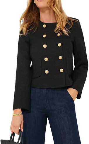 chouyatou Women's Double Breasted Tweed Blazer Jacket Business Casual Dressy Tweed Jacket Office Work Suit in Saudi Arabia
