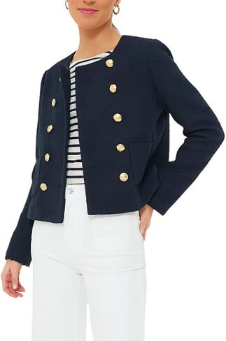chouyatou Women's Double Breasted Tweed Blazer Jacket Business Casual Dressy Tweed Jacket Office Work Suit in Saudi Arabia