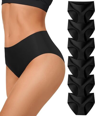 Nylon Underwear for Women, Seamless Panties, Hipster No Show Invisible Briefs, Mid Waist, Multi, 6 Pack in Saudi Arabia