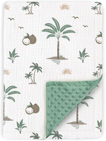 Muslin Baby Blankets for Girls Super Soft Nursery Minky Blankets with Breathable Muslin Cotton Front and 3D Touch Dotted Fleece Backing, Pink Floral Printed Bed Throws Newborn in Kuwait