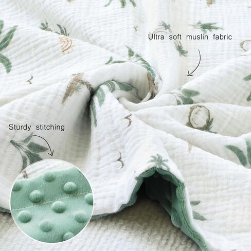 Muslin Baby Blankets for Girls Super Soft Nursery Minky Blankets with Breathable Muslin Cotton Front and 3D Touch Dotted Fleece Backing, Pink Floral Printed Bed Throws Newborn in Kuwait