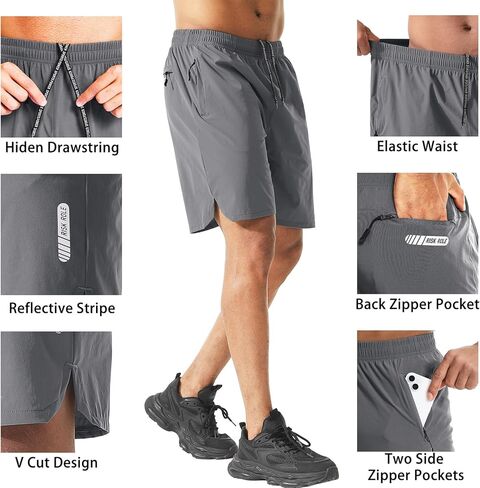 شورتات رياضية للرجال 2 حزمة 7 بوصة inseam خفيفة الوزن الجافة شورتات تجريب للرجال الصالة الرياضية التدريب in Kuwait