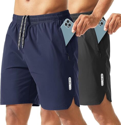 Men's Athletic Shorts 2 Pack 7 Inch Inseam Lightweight Quick Dry Workout Shorts for Men Gym Running Training in Saudi Arabia