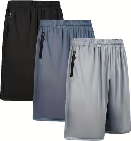 BUYJYA 3 Pack Men's Athletic Running Shorts Gym Basketball Lightweight Casual Short with Zipper Pocket Gift in Saudi Arabia