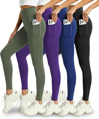 4 Pack Leggings with Pockets for Women - Soft High Waisted Tummy Control Workout Yoga Pants in Saudi Arabia