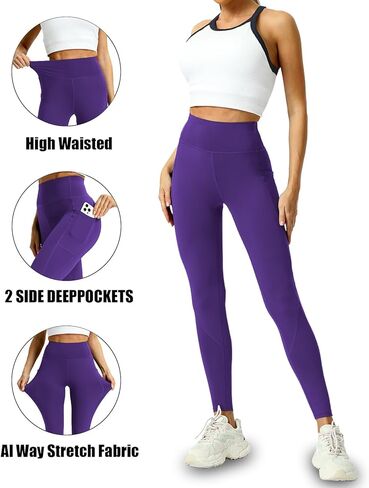 4 Pack Leggings with Pockets for Women - Soft High Waisted Tummy Control Workout Yoga Pants in Saudi Arabia
