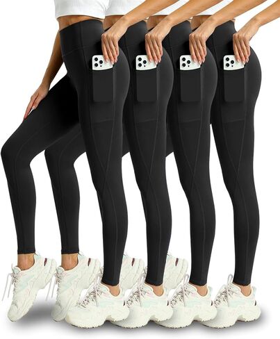 4 Pack Leggings with Pockets for Women - Soft High Waisted Tummy Control Workout Yoga Pants in Saudi Arabia
