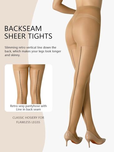 2 Pairs Backseam Sheer Tights For Women- 30D High Waist Control Top Pantyhose with Reinforced Toes in Saudi Arabia