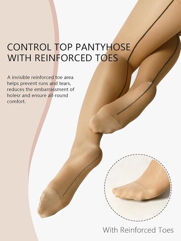 2 Pairs Backseam Sheer Tights For Women- 30D High Waist Control Top Pantyhose with Reinforced Toes in Saudi Arabia