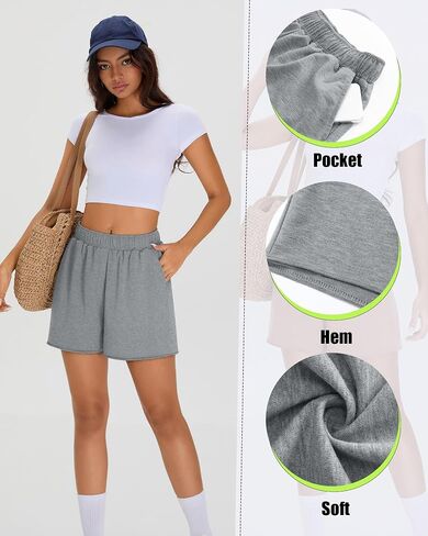 Neer 3 Pack Comfy Drawstring Shorts for Women Summer Lounge Sweat Short Raw Hem Athletic Running Workout Clothes with Pockets in Saudi Arabia