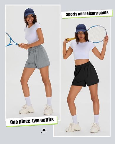 Neer 3 Pack Comfy Drawstring Shorts for Women Summer Lounge Sweat Short Raw Hem Athletic Running Workout Clothes with Pockets in Saudi Arabia