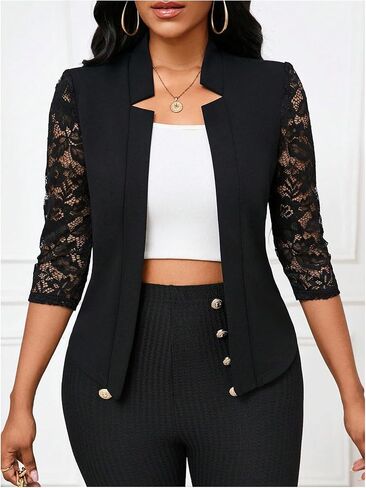 GORGLITTER Women's Lace 3/4 Sleeve Blazer Jackets Casual Business Interview Lightweight Blazer Office Work Outfits in Saudi Arabia