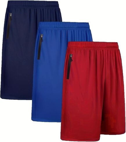 BUYJYA 3 Pack Men's Athletic Running Shorts Gym Basketball Lightweight Casual Short with Zipper Pocket Gift in Saudi Arabia