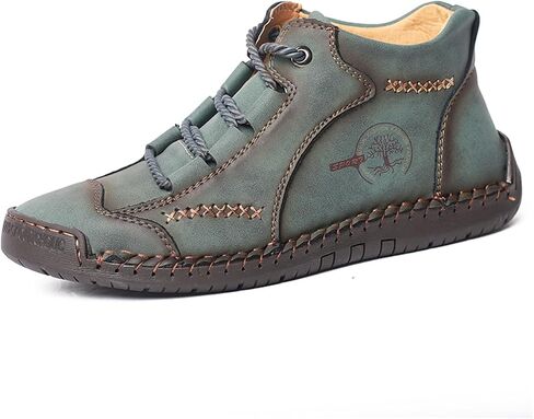 Mens Hand Stitching Leather Lace Up Ankle Boots Casual Vintage Non Slip Flats Arch Support Loafers for Hiking Walking Driving Chukka Boots in Saudi Arabia