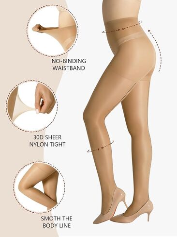 2 Pairs Backseam Sheer Tights For Women- 30D High Waist Control Top Pantyhose with Reinforced Toes in Saudi Arabia