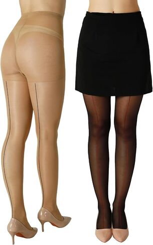 2 Pairs Backseam Sheer Tights For Women- 30D High Waist Control Top Pantyhose with Reinforced Toes in Saudi Arabia